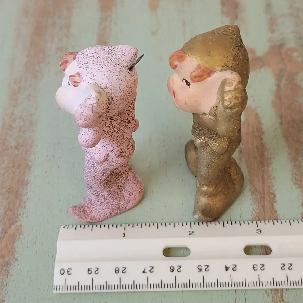 Vintage 1960's Mica Glitter Commodore Christmas Pixie Elf Pair